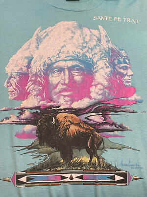 VTG Mitchell Moore Sante Fe Trail T Shirt Native American Buffalo Single Stitch