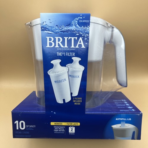 New Brita Lake White 10Cup Pitcher with 2 Filters Included Factory