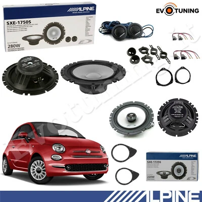 ALPINE - NO HERTZ Kit Alpine 6 Casse per FIAT 500 dal 2008-2025 Anteriori e Posteriori da 165 mm