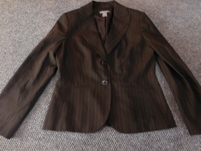 Ann Taylor Jacket 10 Brown womens two-button Blazer striped wool stretch 