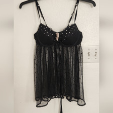 NWT Victoria's Secret Sheer Black Babydoll Size 36B