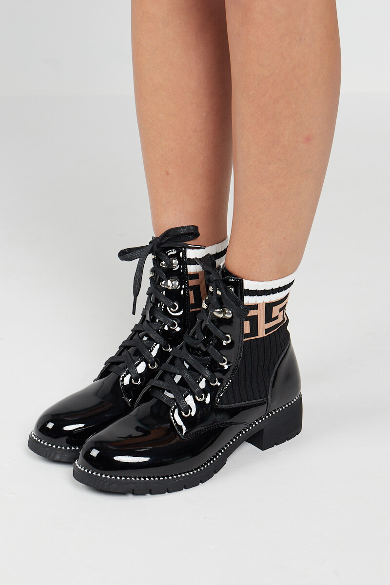 Core Shoes Women's Chelsea Ankle Boots – Lace Up Chunky Sole Army Combat Sock Block Heel – UK Sizes 3-8, US 5-10