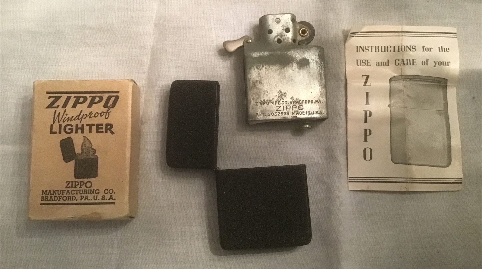 Vintage Zippo Black Crackle Lighter 3 Barrel WW11 W/Original Box