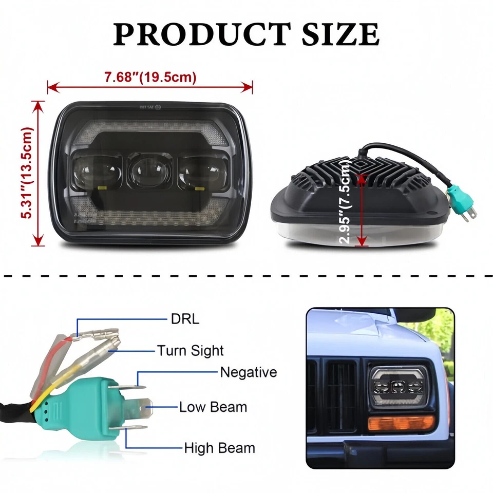 适用于 1985 - 1995 年丰田 MR2/1981 - 1992 丰田卡罗拉 5x7 英寸 7x6 英寸 LED 车头灯 高低 — 第 4/4 张图片