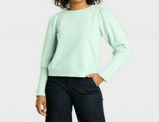 Women's Terry Sweatshirt XS 0-2 Mint Long Sleeve High Cuff French - a New Day