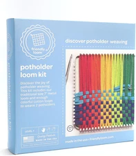 "Friendly Loom 7” Potholder Weaving Kit w/ Rainbow Loops & Metal Loom, USA"