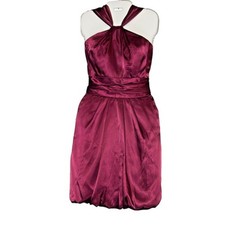 Davids Bridal Plum Wine Satin Halter Bubble Hem Cocktail Dress Size 8 Mob Wife