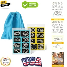 Metal Wire Puzzle Set of 16 with Pouch,Brain Teaser IQ  Disentanglemen Iron L...
