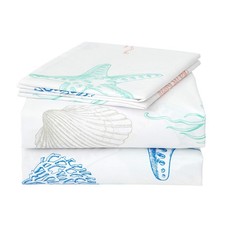 Beach Theme Kids Sheet Set Twin, 3 Piece Starfish Jellyfish Coastal Summer Mi...