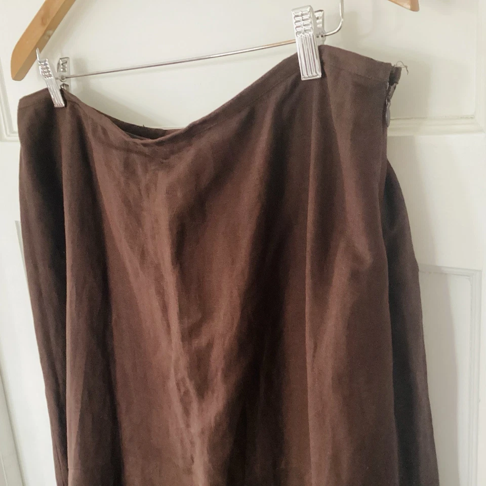 Women's 14 W Long Linen Blend Skirt A-Line Modest Chocolate Brown Zipper Lined - Image 4 of 4