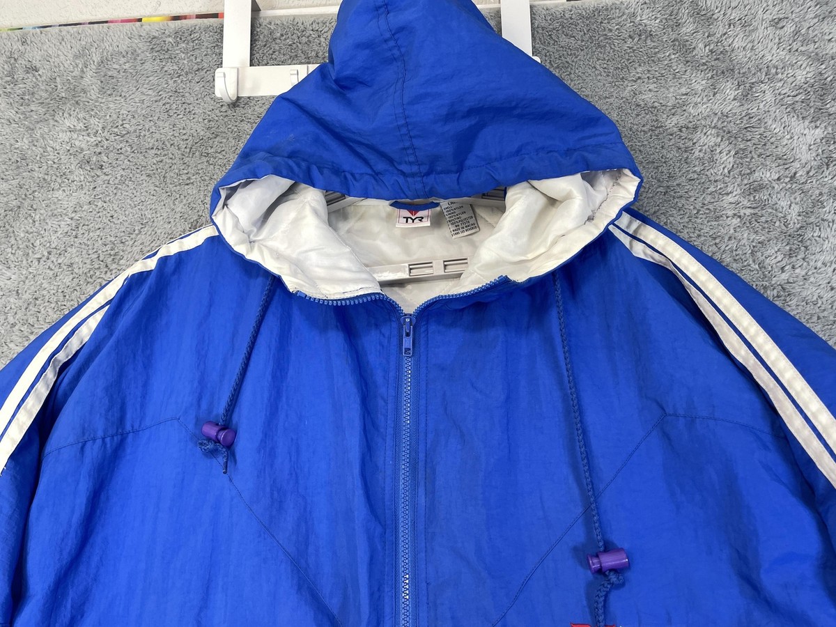 Vintage TYR Jacket Mens Large Blue Hooded Swim Warm Up Nylon 90s Windbreaker View 3