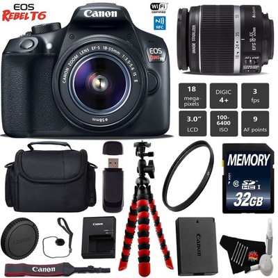 Canon EOS Rebel T6 DSLR Camera 18-55mm is II Lens + Flexible Tripod + UV...