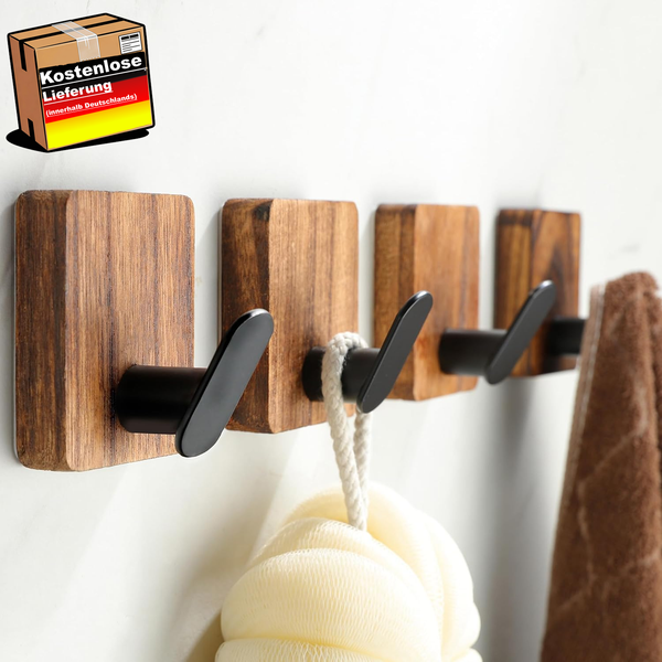 Handtuchhalter Ohne Bohren - Holz Haken Selbstklebend 4 StüCk Handtuchhaken Rust-image
