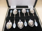 Vintage Sterling Silver & Blue Enamel Spoons By Crissford & Norris |BIRMINGHAM