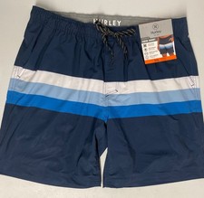 HURLEY Mens Swim Shorts Trunks Board Stretch XXL Comfort BLUE STRIPED 7.5 in NEW