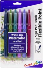 Pentel Arts Sign Pens With Brush Tip 6/Pkg-Assorted Colors