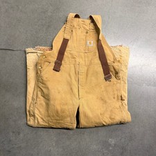 Carhartt Quilt Lined Duck Bib Overalls Brown Double Knee Distressed R02 BRN