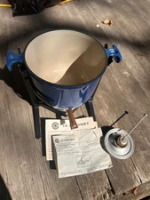 Le Creuset Vintage Fondue Set Blue Cast Iron Enamel with Stand and Burner
