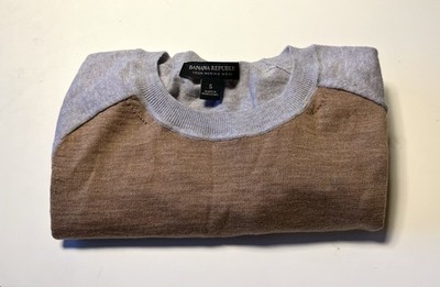 NWT Banana Republic Hong Kong Merino Wool colorblock sweater S brown/gray MINTY