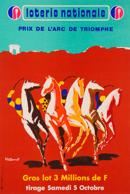 Original Vintage French Horse Racing Poster Villemot Prix de l'Arc Loterie 1974