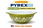 Vintage Pyrex 444 Olive Green Cinderella Mixing Bowl White Daisy Flowers USA