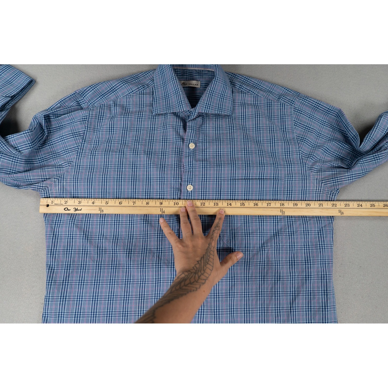 Peter Millar Mens Shirt Medium Classic Fit Plaid Cotton Blue Pink Long Sleeve image 8