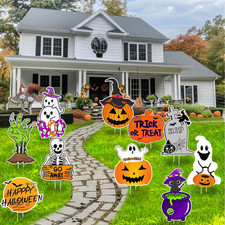 10 PCS Cute Halloween Decorations Outdoor Yard Signs,Large Yard Stakes Signs Pum