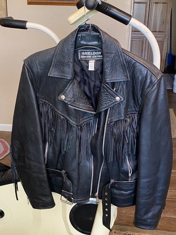 Women's Black "Sheldon" Brand Genuine Leather Fringe Motorcycle Jacket. Medium