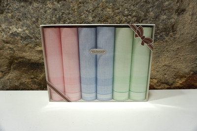 6er Pack pastellfarbige Vintage Damen Taschentücher in Ovp 100% Baumwolle