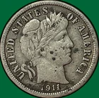 1911 Barber Dime Very Fine VF Coin, Minor Corrosion #33961