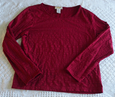 Talbots Ladies Women L Large Textured Dark Red Top Shirt EUC Winter Long Sleeve