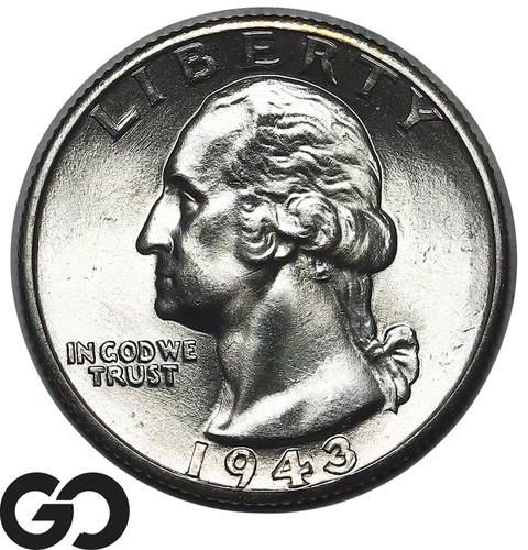 1943-D Washington Quarter Flashy Solid Gem BU+
