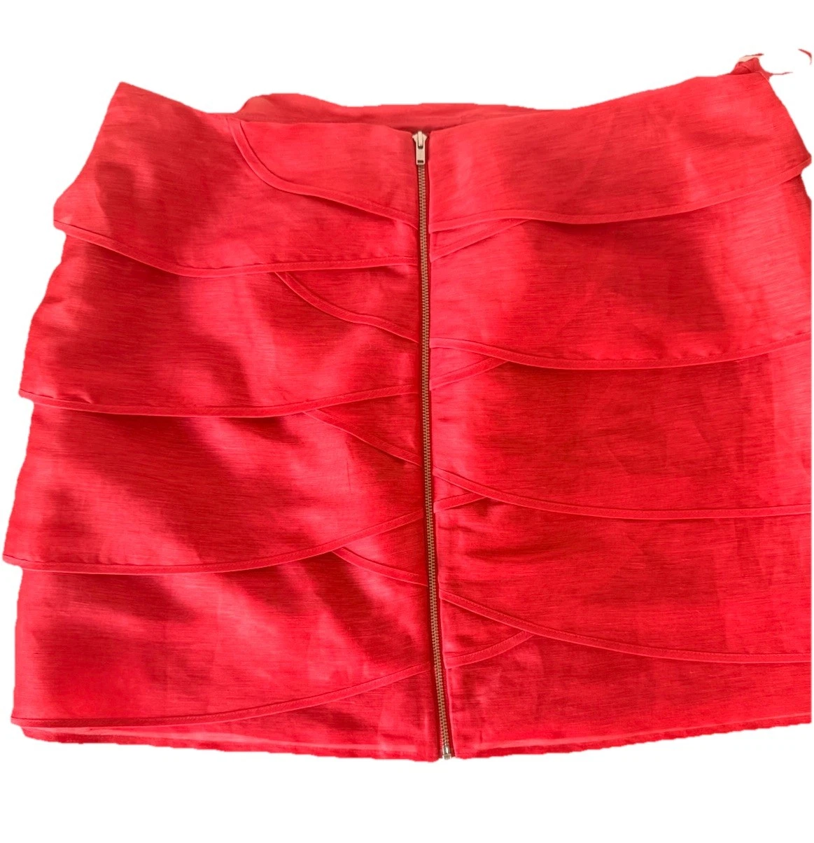 M&S Silk Linen Red Mini Skirt Women UK 14 Ruffle Layered Party Y2K