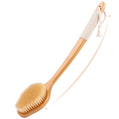 17'' Bamboo Back Scrubber with Curved Handle - Stiff Boar Bristles, Deep Clean &