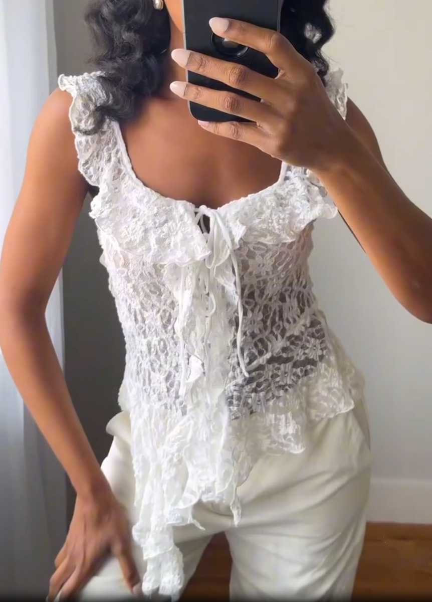 Zara Ruffled Semi Sheer Lace T-Shirt Top White Size S M L 1131/355