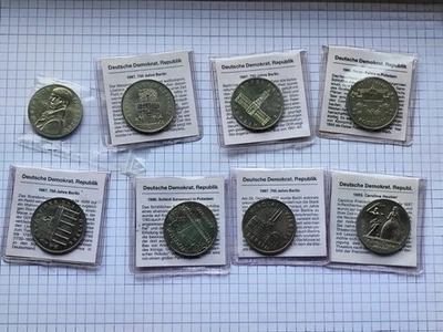 8 x Munzen Munze Konvolut 5 Mark 1985 - 1987 DDR UNC Deutschland + Dokument - Bild 1 von 4