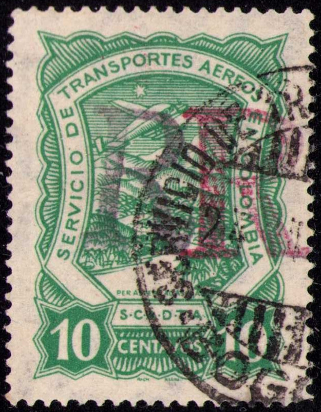 COLOMBIA - SCADTA - REGISTRATION - 10c HANDSTAMPED "R" DOUBLE - BOGOTA - 1923
