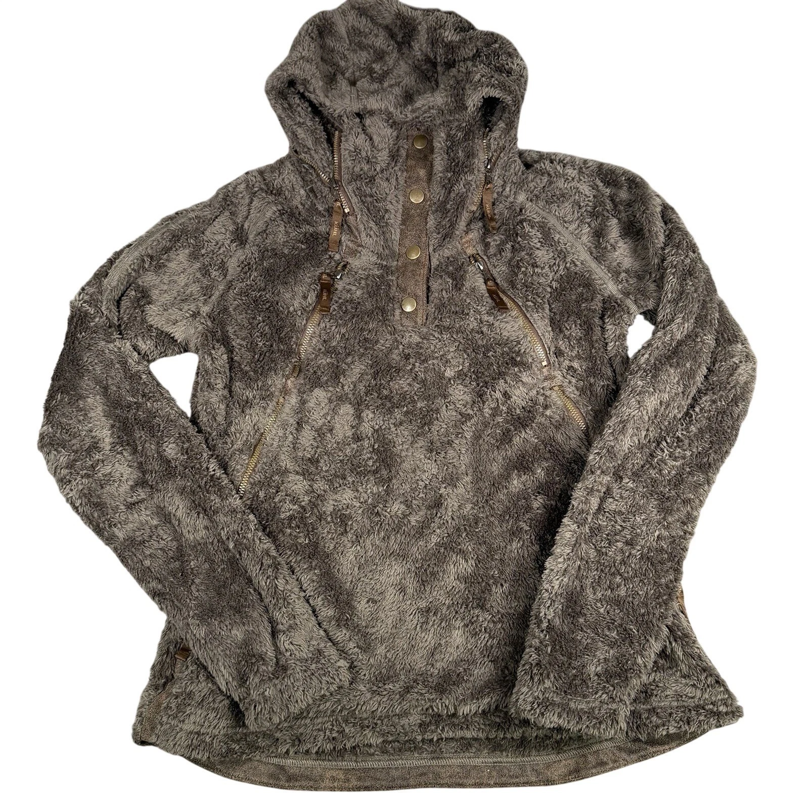 Kuhl Sherpa Fleece Hoodie Women Brown Snap Pullover High Pile Cozy Jacket Small