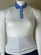 Redvanly Women’s Polo Shirt White w/blue Sz L.    (B.159)