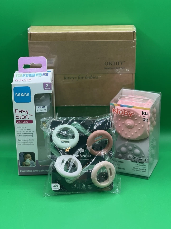 1-MAM Easy Start 9oz Bottle, 4-Tommee Tippee Pacifier, NUBY Popper & Gift Set - Image 3 of 4