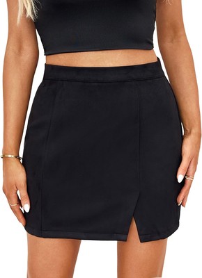 Mingnos Damen Faux Wildleder Leopard Print Hoch Taille Bodycon A-Linie Mini