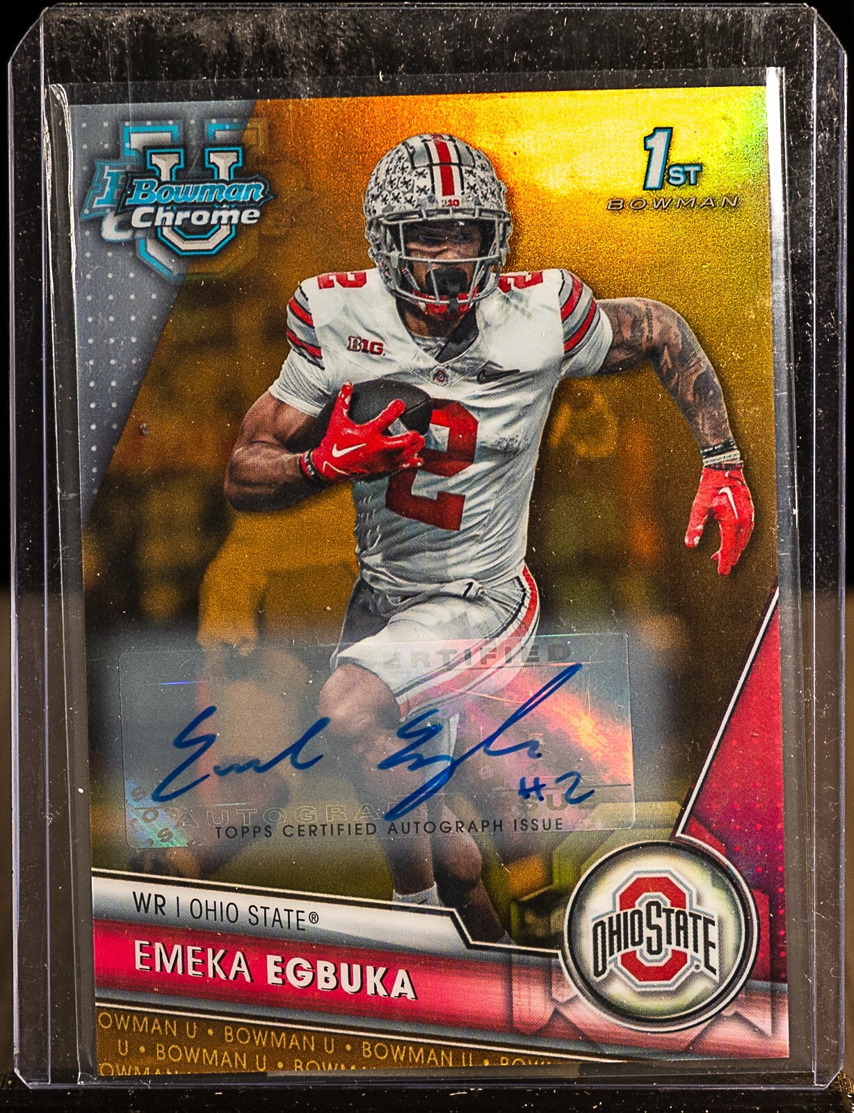 Emeka Egbuka 2023 Bowman University Chrome 1st Gold Refractor Auto RC #36/50