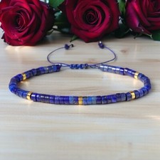Natural Lapis Lazuli Bead Healing Empath Protection Dainty Women Men Bracelet
