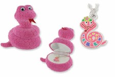 Enamel Snake Necklace with Pink Snake Fuzzy Hinged Gift Box NEW
