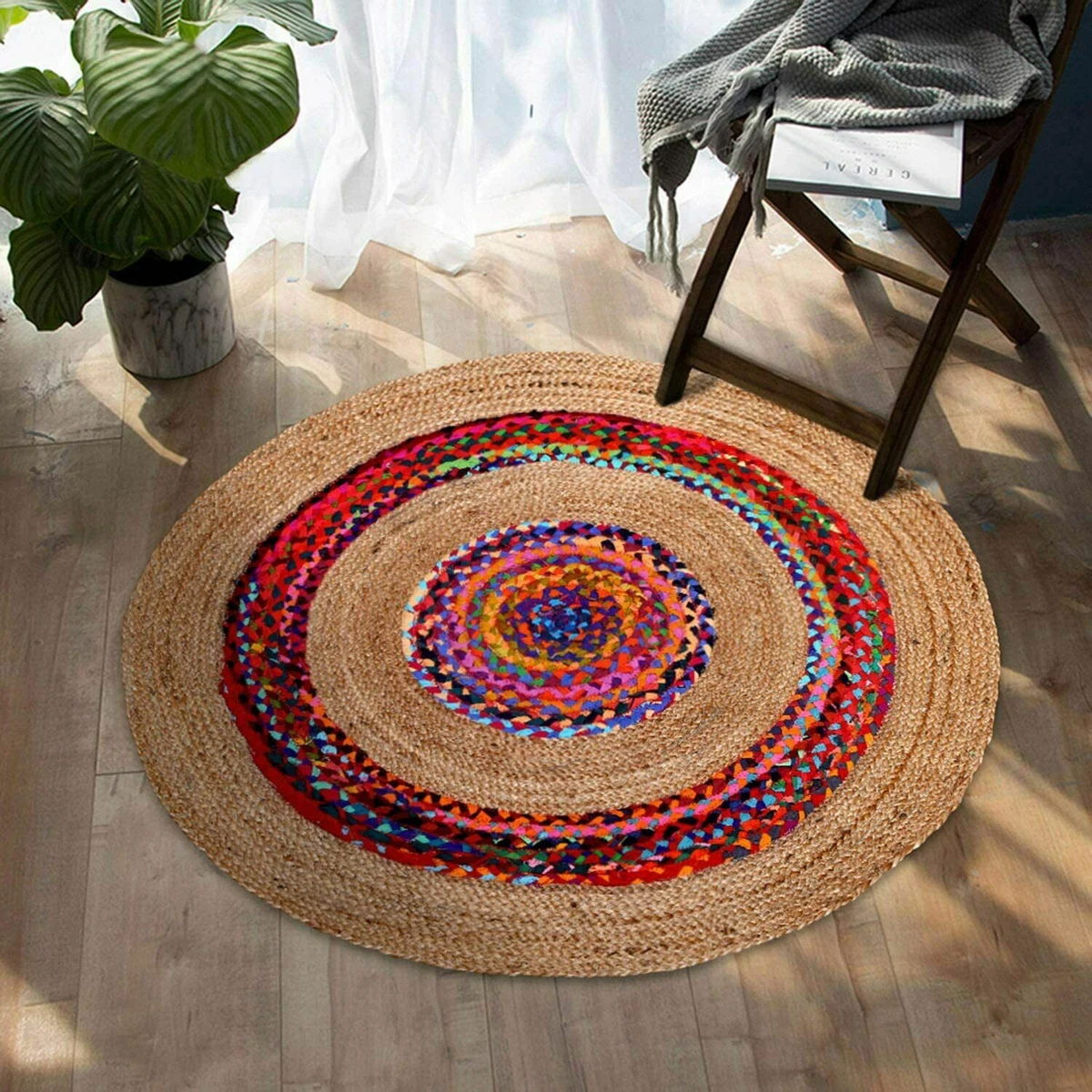 Ramanta Home Tappeto Chindi In Iuta E Cotone Intrecciato: Multicolore, Reversibile, Fatto A Mano - 61x91,4 Cm, Per Ingresso E Soggiorno
