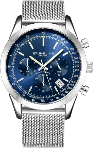 Stuhrling Men's Japan Quartz Chronograph Stainless Steel Mesh Band Watch 10 ATM