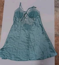Frederick  s Of Hollywood Baby Doll Gown Blue Green Lace Mesh - Small