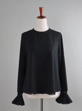 POMANDER PLACE NWT $128 Tuckernuck Black Lace Trim Bell Sleeve Top Size Small
