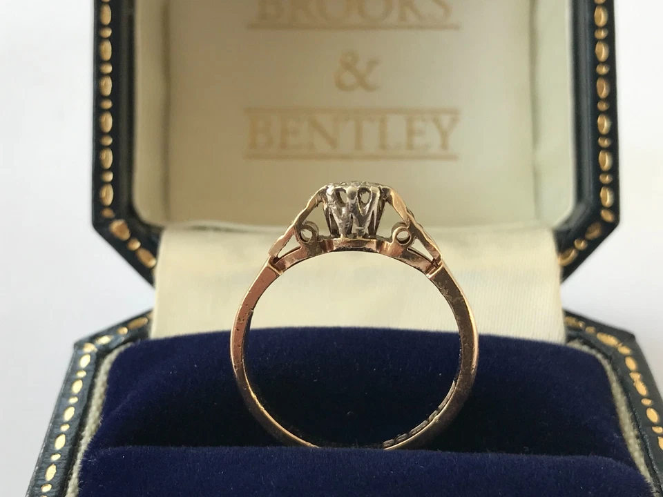 Anillo de compromiso vintage de oro de 9 quilates con conjunto de ilusión de diamantes 1980 - talla L 1/2 Foto 3 de 4