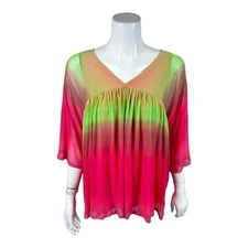 Attitudes by Renee Como Jersey & Mesh Ombre Swing Top Pink Sugar Large Size
